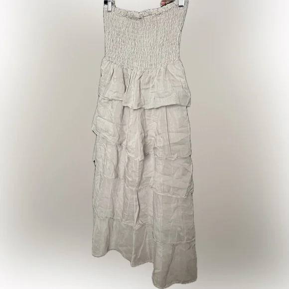 NWOT ELAN Silk & Cotton Tiered Neutral Accordion Smocked MIDI Dress/skirt. Small - Picture 9 of 16